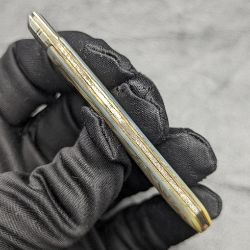 1902年 英国アンティーク 白蝶貝彫刻ハンドル 純銀ブレード 折りたたみペンナイフ